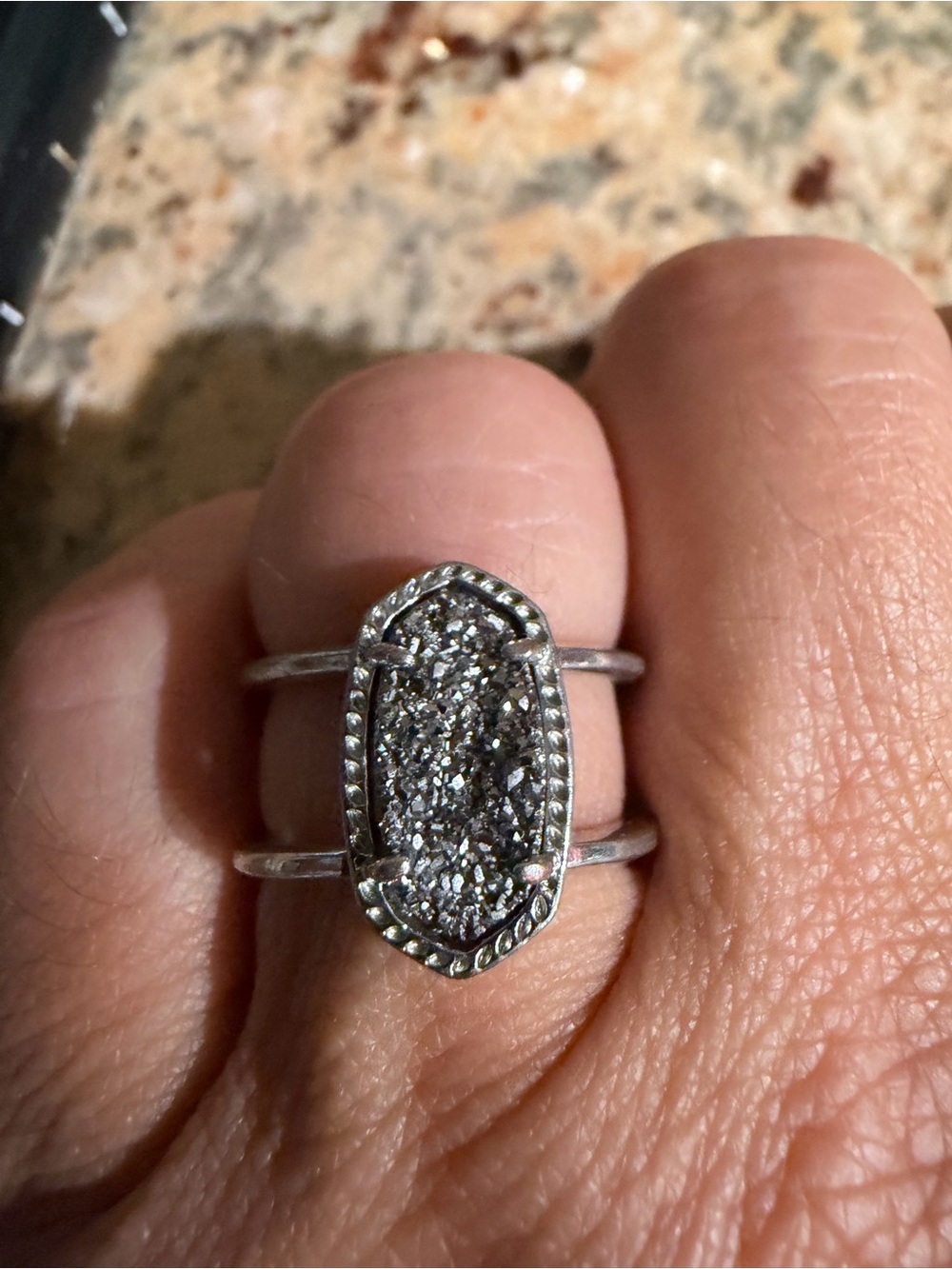 Kendra Scott Silver Druzy Double-Band Ring - Sparkling Gray